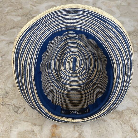Papillon Panama Style Hat Blue and Straw Colored Stripes 100% Recycled - Picture 8 of 10